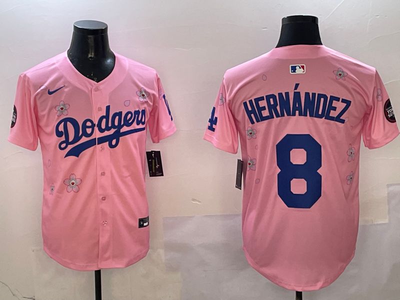 Men Los Angeles Dodgers #8 Hernandez Pink Sakura Edition 2025 Nike MLB Jersey style 6->los angeles dodgers->MLB Jersey